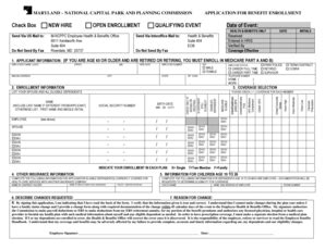 Fillable Online Mncppc Health Benefits Enrollment Form The Maryland