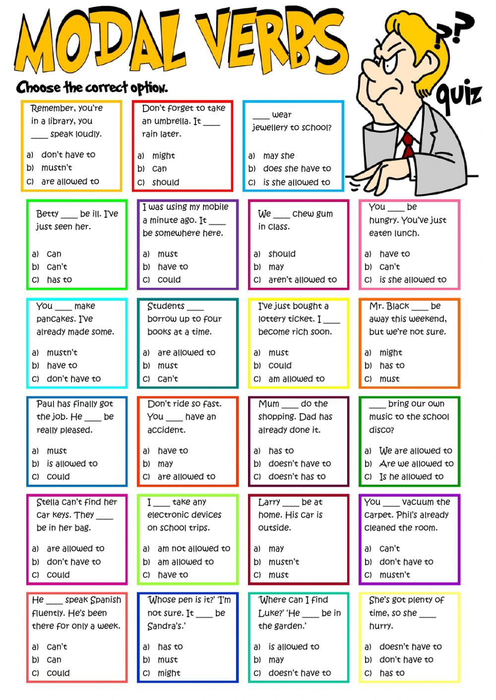 Fillable Online Modal Verbs Must Have To Worksheet Modal Verbs Must