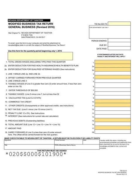 Fillable Online Modified Business Tax Forms H T T P T A X N V