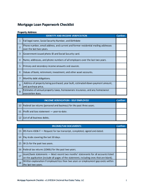 Fillable Online Mortgage Loan Paperwork Checklist Fax Email Print