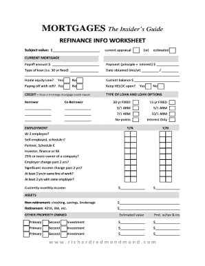 Fillable Online Mortgages The Insider S Guide Refinance Info Worksheet