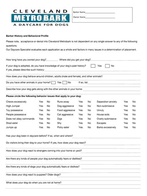 Fillable Online New Dog Paperwork Parents Fill Out 6 16 10 Numbers Fax