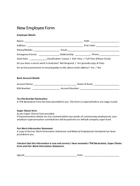 Fillable Online New Employee Form Template Fax Email Print Pdffiller