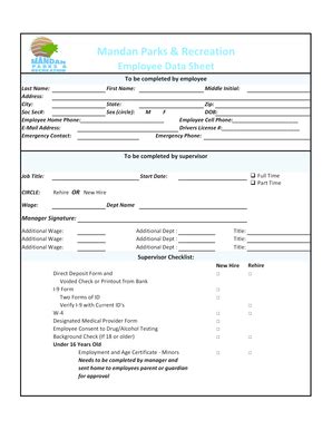 Fillable Online New Employee Paperwork Mandan Parks And Recreation