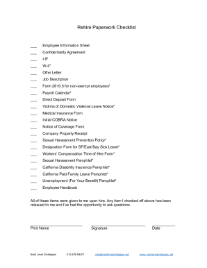 Fillable Online New Hire Paperwork Checklistworkablenew Hire Paperwork