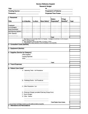 Fillable Online Newton Wellesley Hospital Research Budget Title Pi Fu