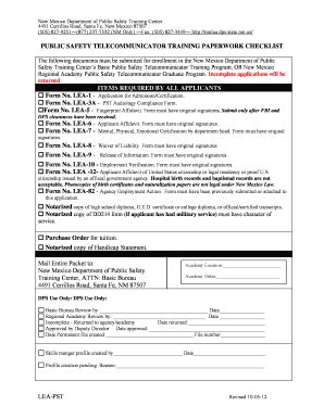 Fillable Online Nmlea Dps State Nm Public Safety Telecommunicator Training Paperwork Checklist