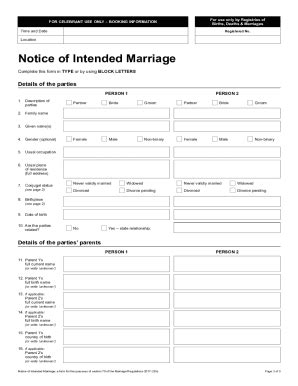 Fillable Online Notice Of Intended Marriage Marriage Form Fax Email