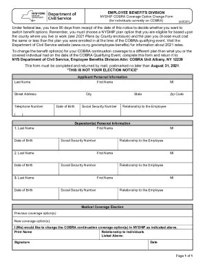 Fillable Online Nyship Cobra Coverage Option Change Form For Fax