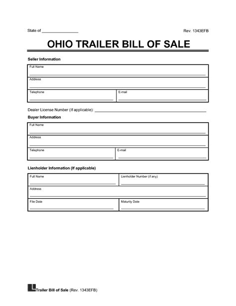 Fillable Online Ohio Trailer Bill Of Sale Free Template Selling