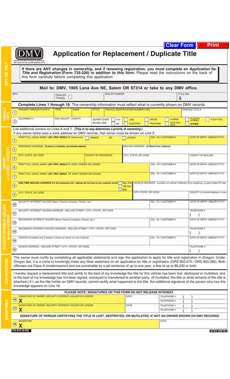 Fillable Online Oregon Dmv Title Transfer Application Oregon Dmv Title