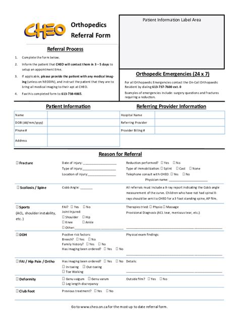 Fillable Online Orthopedics Referral Form Cheo Fax Email Print