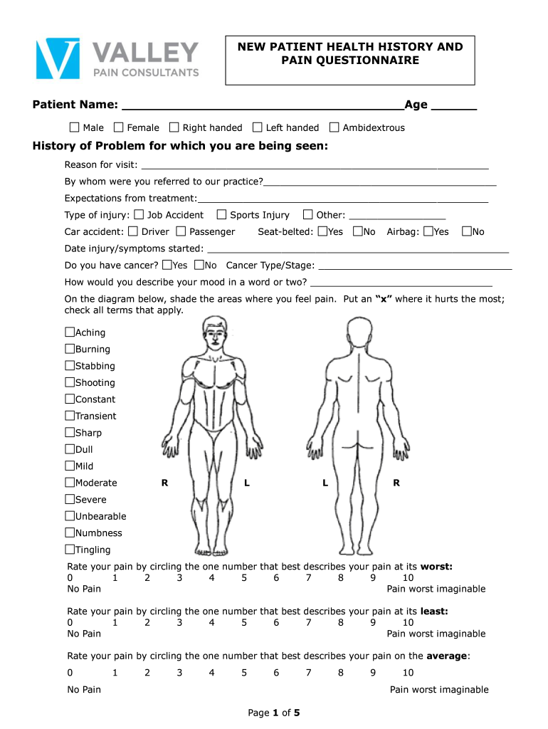 Fillable Online Pain Management New Patient Questionnaire Fax Email