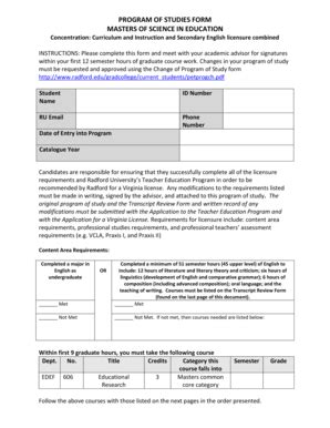 Fillable Online Radford Program Of Studies Form Radford Fax Email