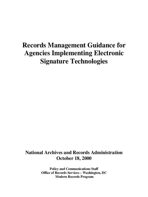 Fillable Online Records Management Guidance For Agencies Implementing Electronic Signature