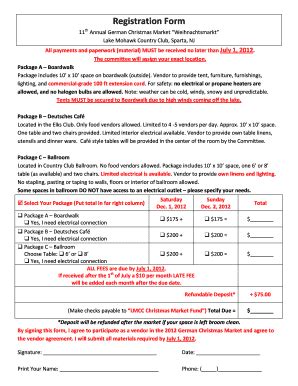 Fillable Online Registration Form 11Th Annual German Christmas Market Weihnachtsmarkt Lake