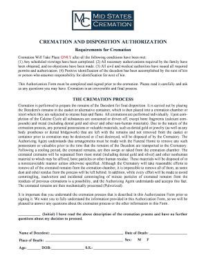 Fillable Online Requirements For Cremation Fax Email Print Pdffiller