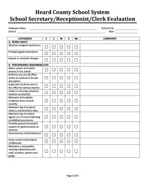 Fillable Online School Secretary Receptionist Clerk Evaluation Fax