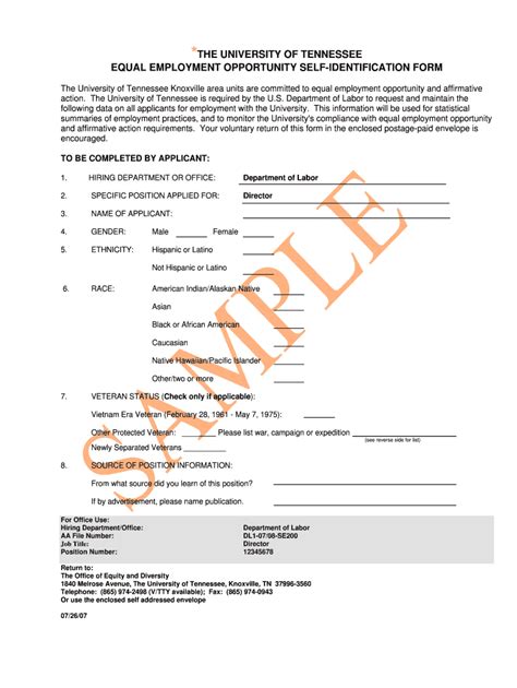 Fillable Online Self Identification Form For Equal Employment