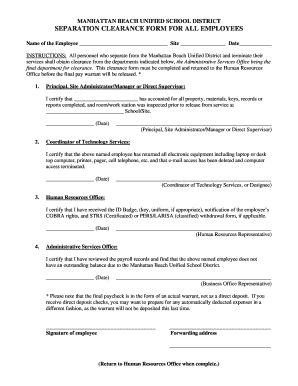 Fillable Online Separation Form Management Handbook Doc Fax Email