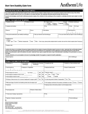 Fillable Online Short Term Disability Claim Form Clear Form Important Notice To Employee Fax