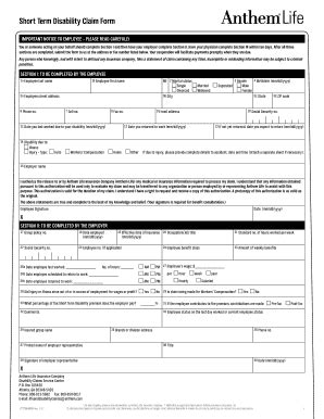 Fillable Online Short Term Disability Claim Form Clear Form Important