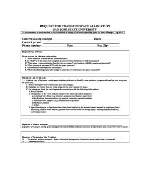 Fillable Online Sjsu Request For Change In Space Allocation Form Pdf