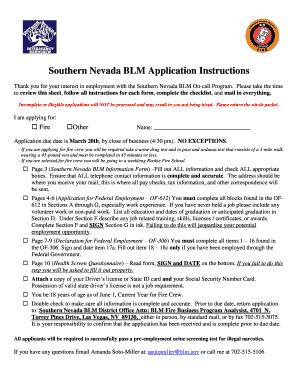 Fillable Online Southern Nevada Blm Application Instructions Fax Email