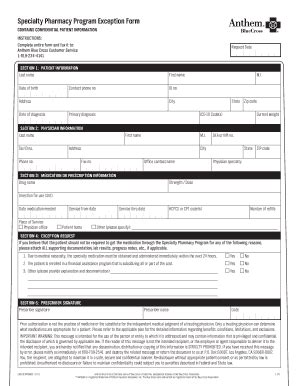 Fillable Online Specialty Pharmacy Program Exception Form Anthem Fax