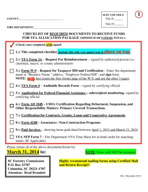 Fillable Online State Sc Checklist Of Paperwork Required To Receive