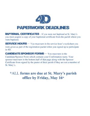 Fillable Online Stmarychurch Paperwork Deadlines Stmarychurch Fax