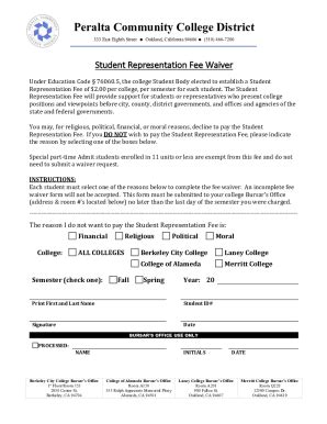 Fillable Online Student Representation Fee Waiver Form Updated 5 Docx