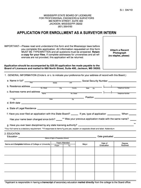 Fillable Online Surveyor Intern Forms Mississippi Board Licensure For