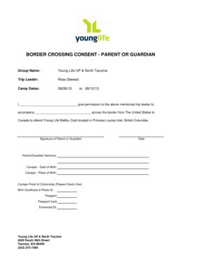 Fillable Online Upnt Younglife Malibu Border Crossing Documents Aform