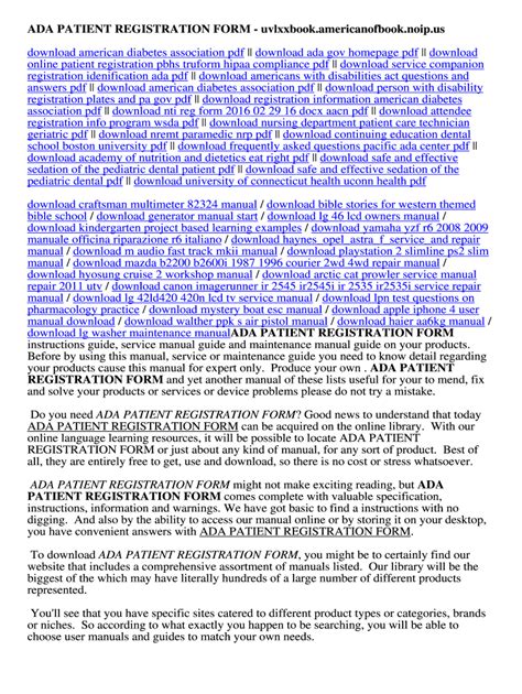 Fillable Online Uvlxxbook Americanofbook Noip Ada Patient Registration Form Ada Patient