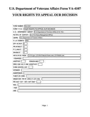 Fillable Online Va Va Form 4107 Your Rights To Appeal Our Decision Fax