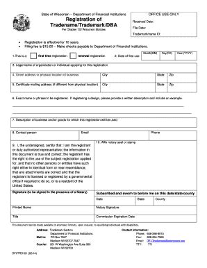 Fillable Online Wdfi Registration Of Tradename Trademark Dba