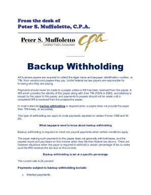 Fillable Online What To Know About Tax Holds And Backup Withholding Fax