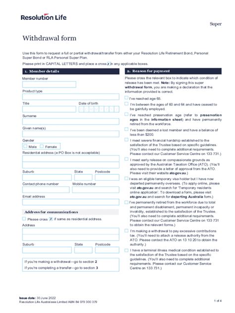 Fillable Online Withdrawal Form Retirement Bond Personal Super