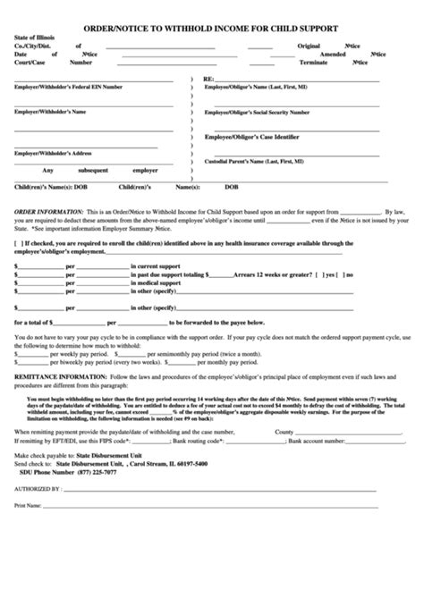 Fillable Order Notice To Withhold Income For Child Support Form