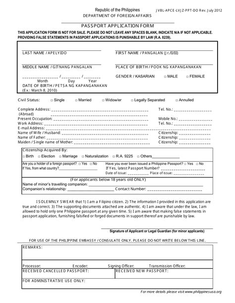 Fillable Passport Application Form Philippines Printable Forms Free Online