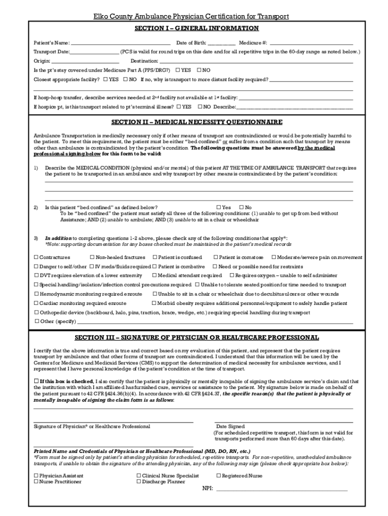 Fillable Physician Certification Statement Pcs Form Interfacility