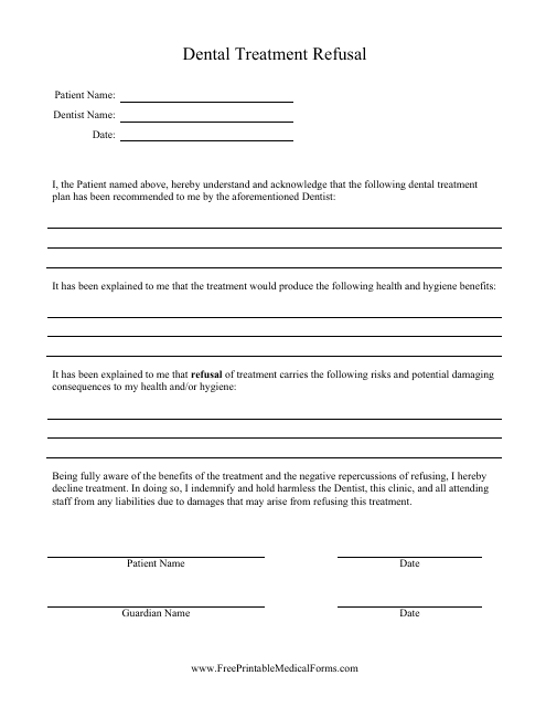 Fillable Refusal Of Recommended Treatment Form Printable Pdf Download