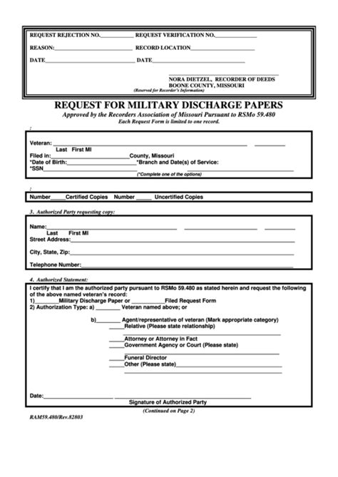 Fillable Request For Military Discharge Papers Template Printable Pdf