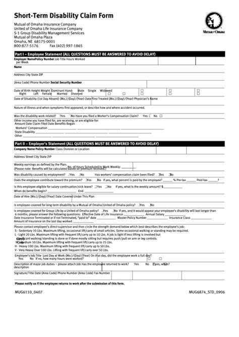 Fillable Short Term Disability Claim Form Printable Pdf Download