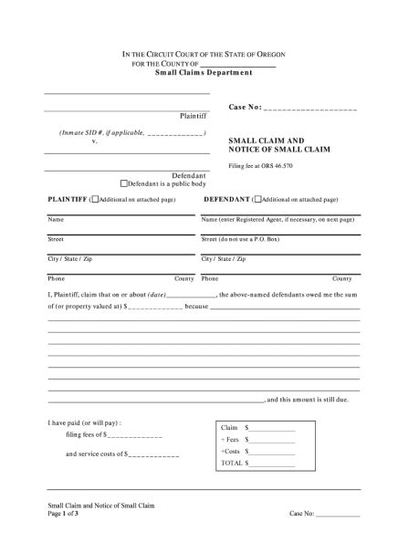 Fillable Small Claims Eviction Complaint Template Printable Pdf Download Countyforms Com