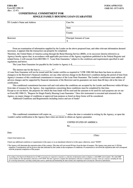 Fillable Usda Rd Conditional Commitment For Single Family Housing