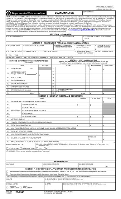 Fillable Va Form 26 6393 Loan Analysis Printable Pdf Download