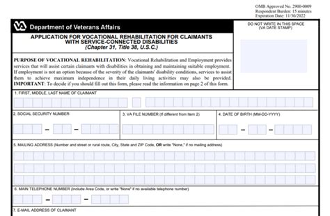 Fillable Va Form 28 1900 Disabled Veterans Application For Vocational