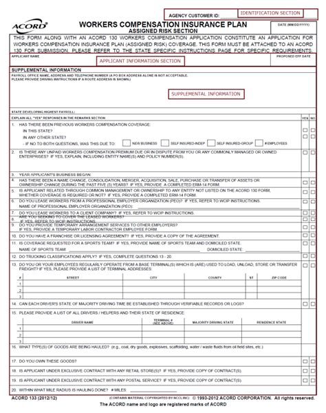 Fillable Workers Comp Acord Form Printable Forms Free Online